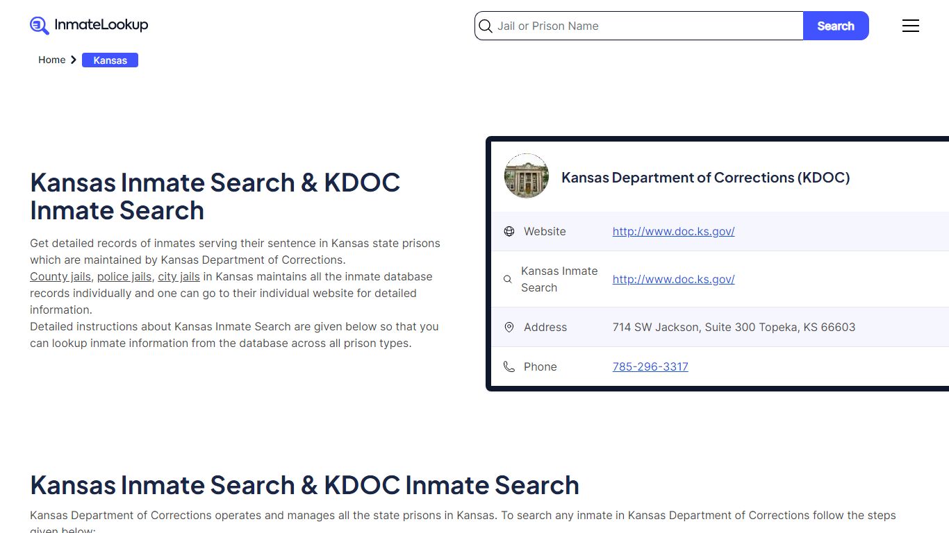 Kansas Inmate Search | Kansas Department of Corrections (KDOC)