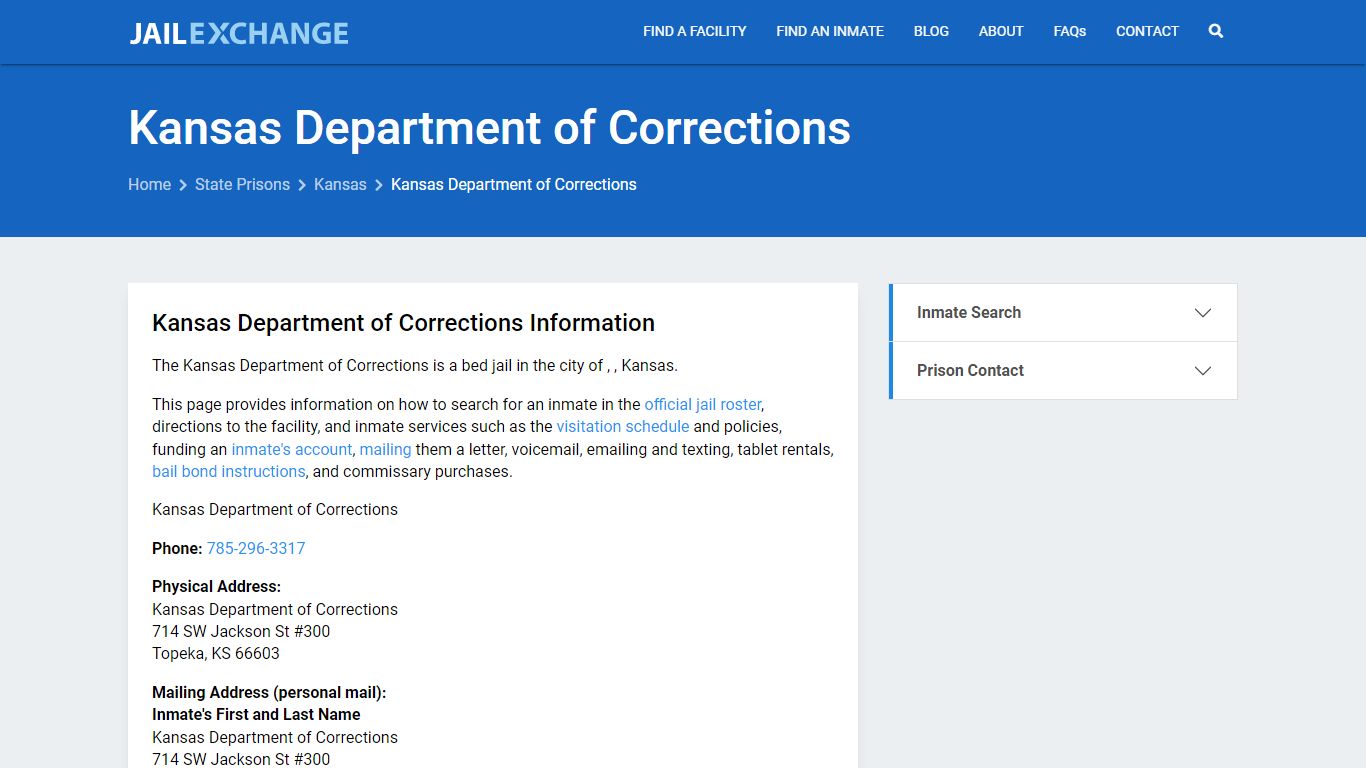 Kansas Department of Corrections Inmate Search, KS - Jail Exchange